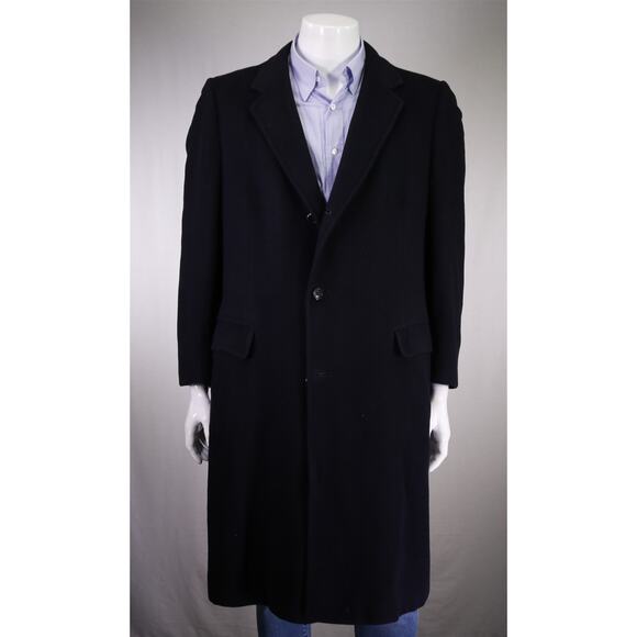 Franco's Custom Navy Blue 100% Cashmere Karamai Full Length Overcoat Coat 42R - Picture 1 of 7